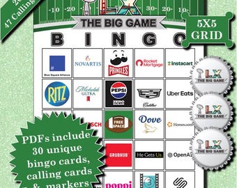 2026 Big Game Commercial Bingo (30 Cards) – Printable Party Game + Markers | Instant Download