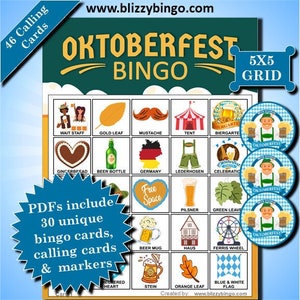 30 Oktoberfest 5x5 Bingo Cards |  Instant Download  |  PDFs  |  Calling Cards and Markers Included