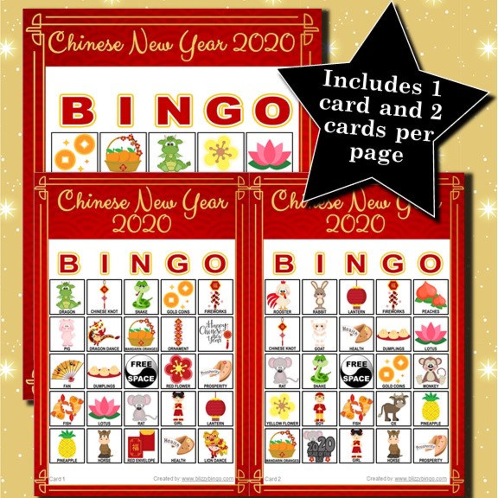 Chinese New Year 2020 5x5 Bingo Printable Pdfs Contain | Etsy