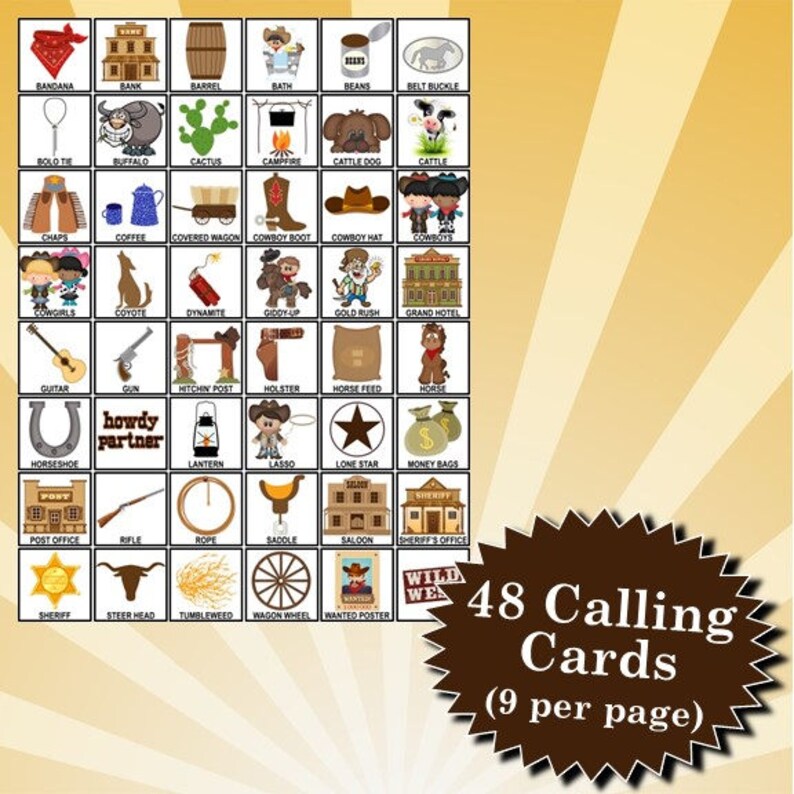 Wild West 5x5 Bingo Printable Pdfs Contain Everything You Need - Etsy ...