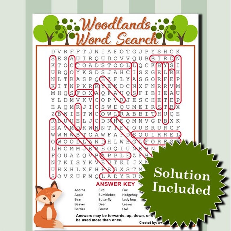 Woodlands Word Search Printable Pdfs Etsy