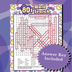 I Love the 80s Word Search Printable Pdfs - Etsy