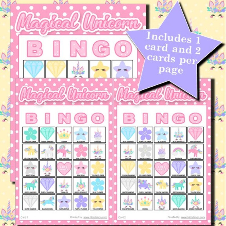 magical unicorn 5x5 bingo printable pdfs contain