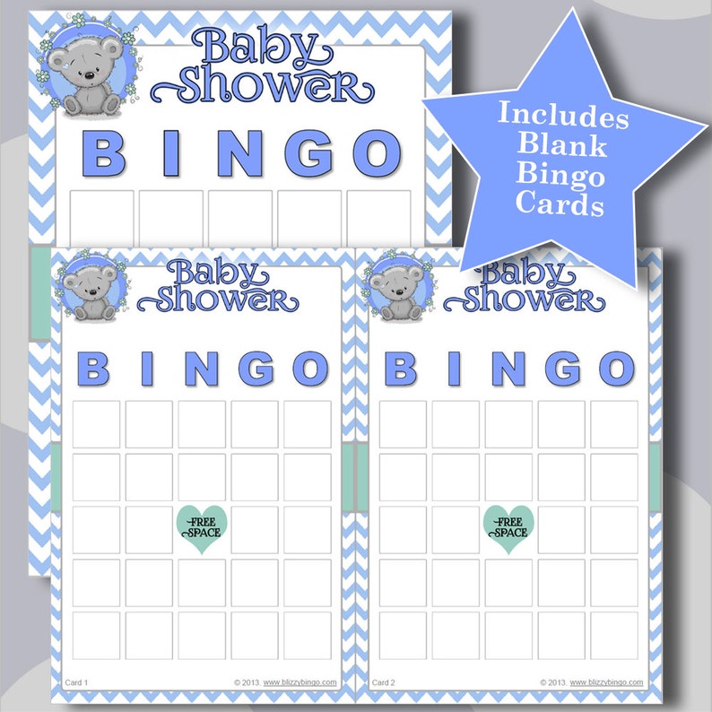 Baby Shower Boy Teddy 5x5 Bingo 60 Cards Printable Pdfs Etsy