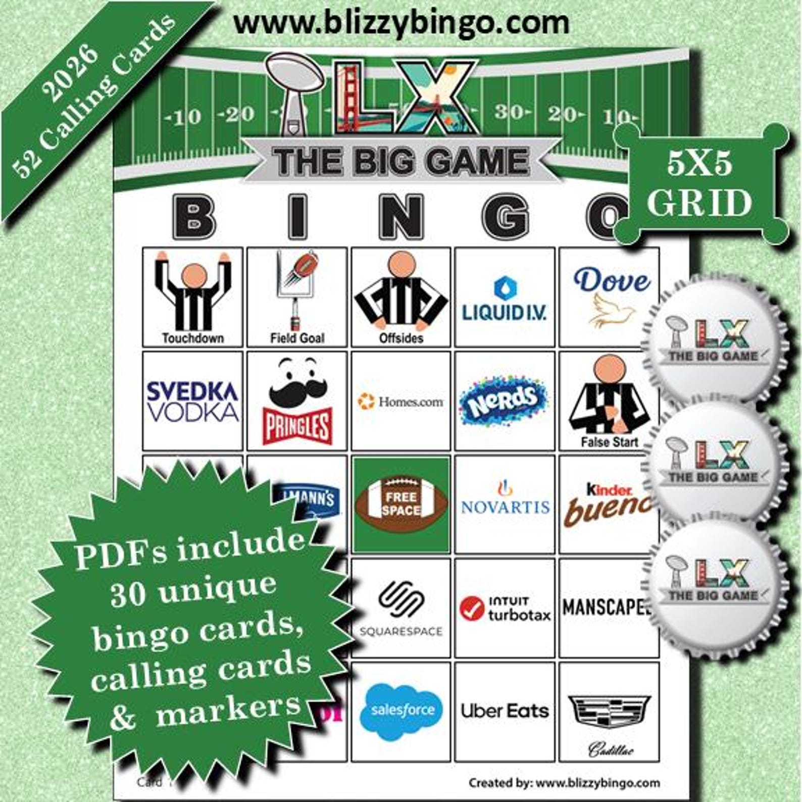 2026 Big Game Commercial + Plays Bingo (30 Cards) – Printable Party ...