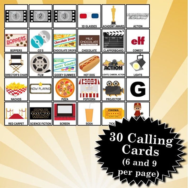 Movie Night 4x4 Bingo Printable Pdfs Contain Everything You - Etsy