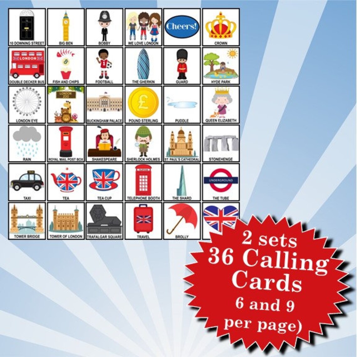London 5x5 Bingo Printable Pdfs Contain Everything You Need to - Etsy