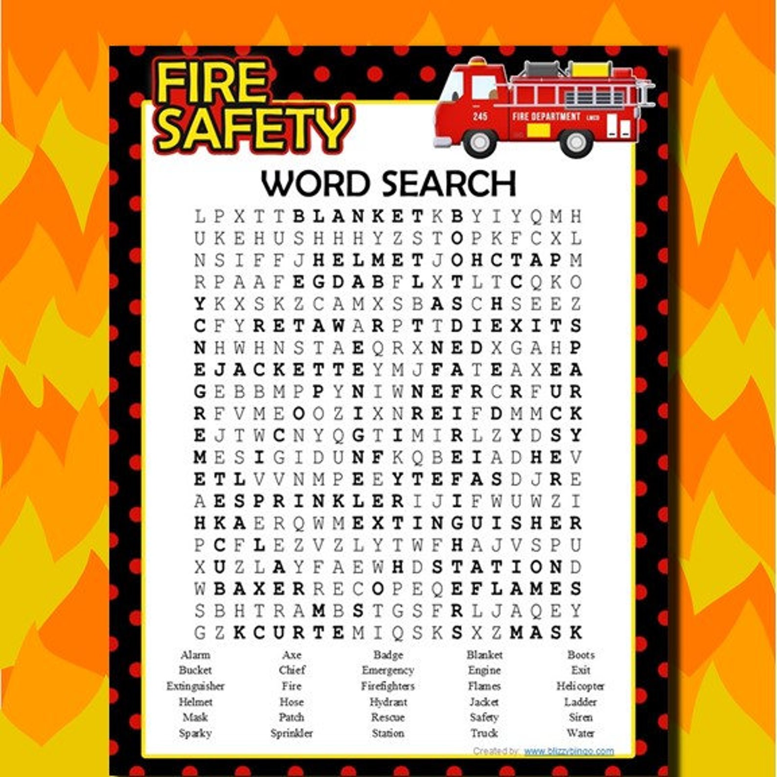Fire Safety Word Search Printable PDF Etsy