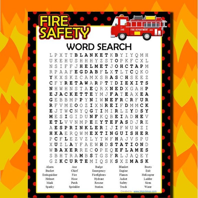 Fire Safety Word Search Printable PDF Etsy UK