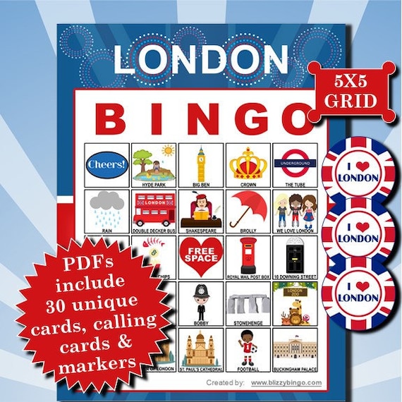 London 5x5 Bingo Printable Pdfs Contain Everything You Need to - Etsy