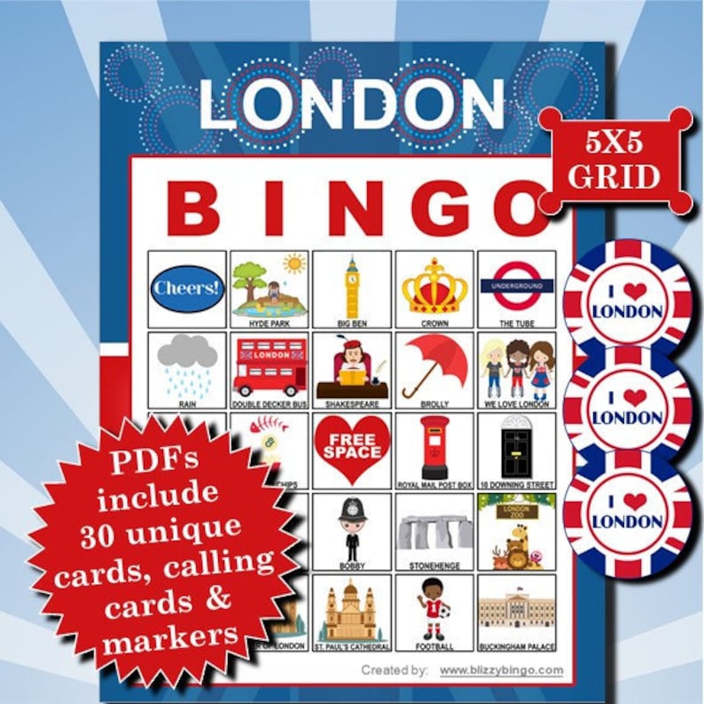 London 5x5 Bingo Printable Pdfs Contain Everything You Need to - Etsy