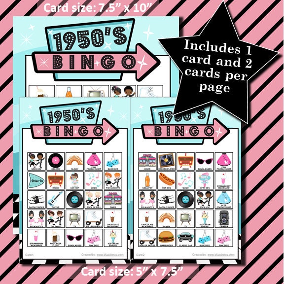 30 1950s 5x5 Bingo Cards Instant Download Pdfs for Easy - Etsy