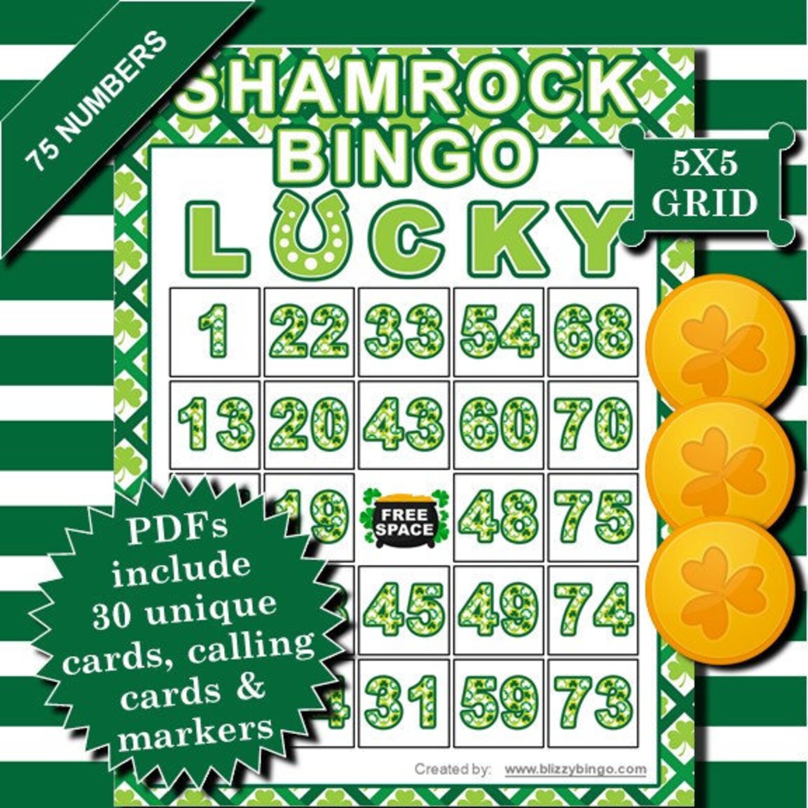 Shamrock Bingo 30 Cards Printable Pdfs Contain Everything You Etsy