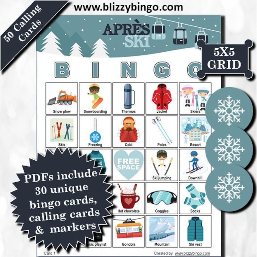 30 Skiing5x5 Bingo Cards | Instant Download | Pdfs for Easy Printing ...