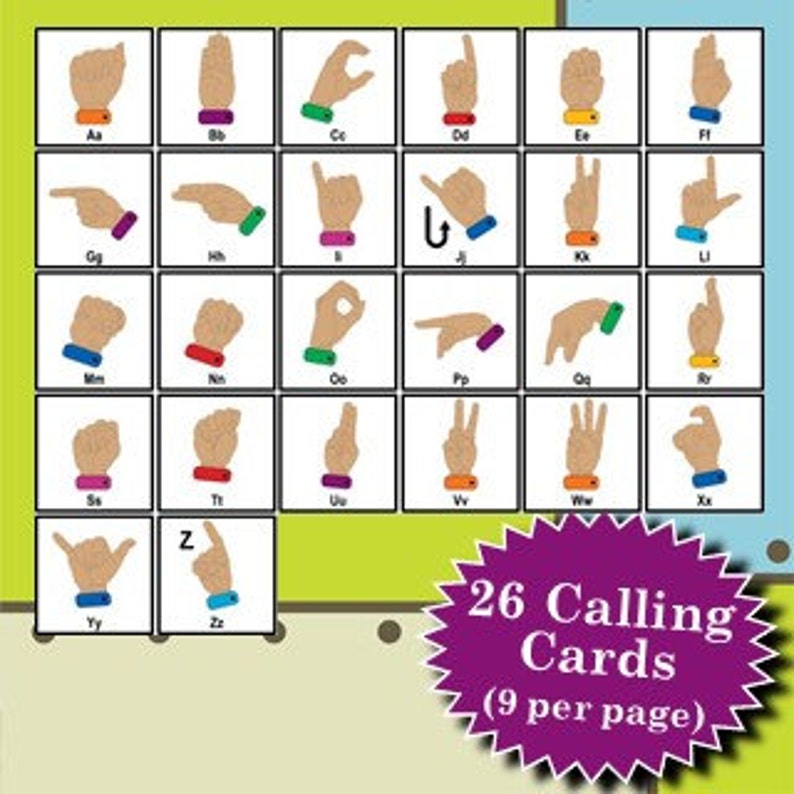 finger alphabet 5x5 bingo printable pdfs contain everything etsy