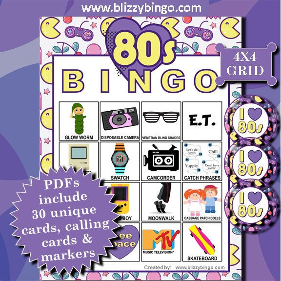 I Love the 80s 4x4 Bingo Printable Pdfs Contain Everything You Need to ...