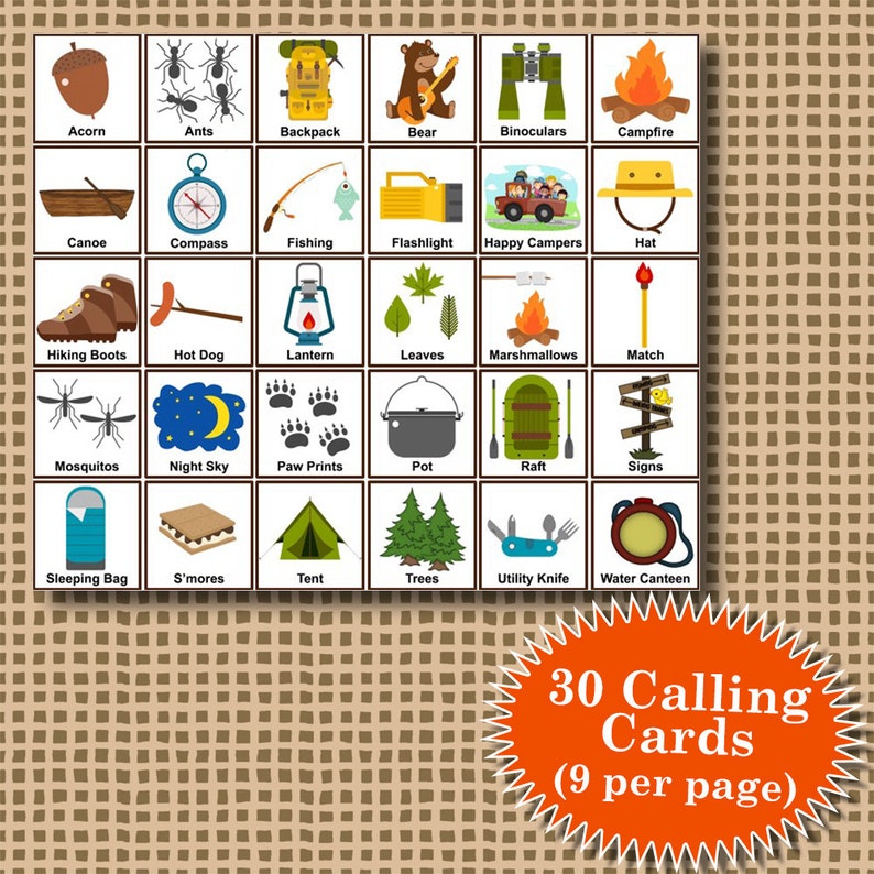 WE LOVE CAMPING 4x4 Bingo printable PDFs contain everything you need to play Bingo. image 3