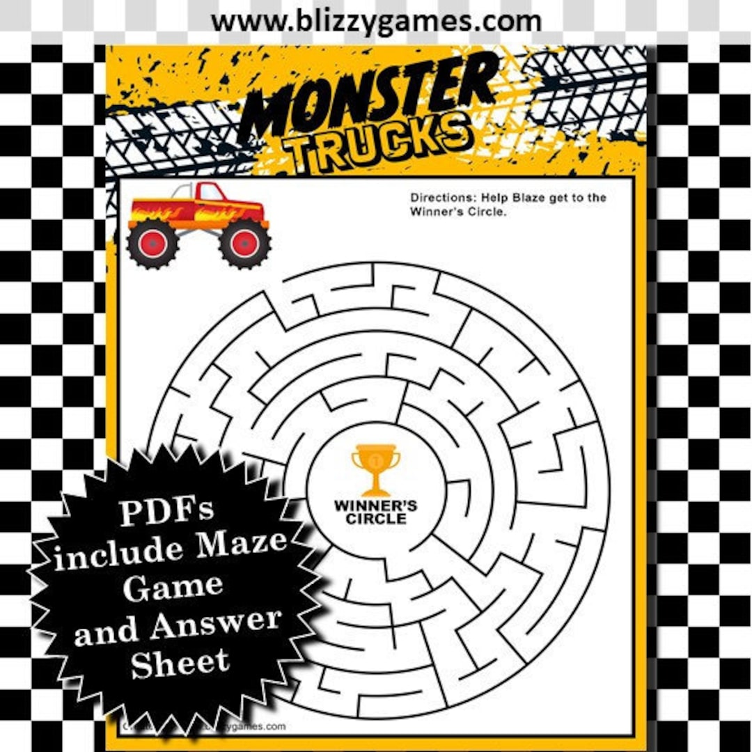 Monster Trucks Maze EZ Printable Pdfs Etsy