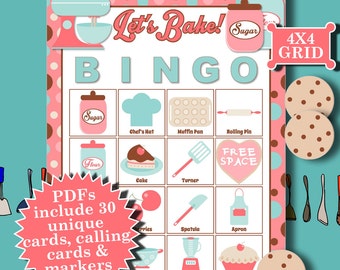 LET'S BAKE 4x4 Bingo printable PDFs contain everything you need to play Bingo.