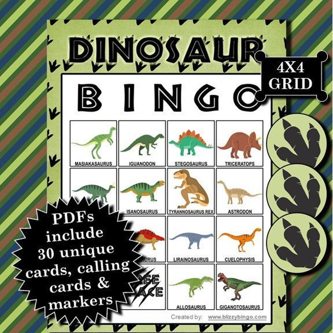 Dinosaur 4x4 Bingo Printable Pdfs Contain Everything You Need to Play ...