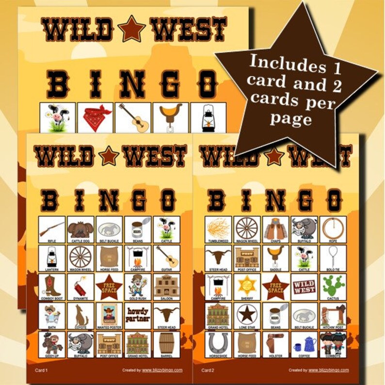 Wild West 5x5 Bingo Printable Pdfs Contain Everything You Need - Etsy ...