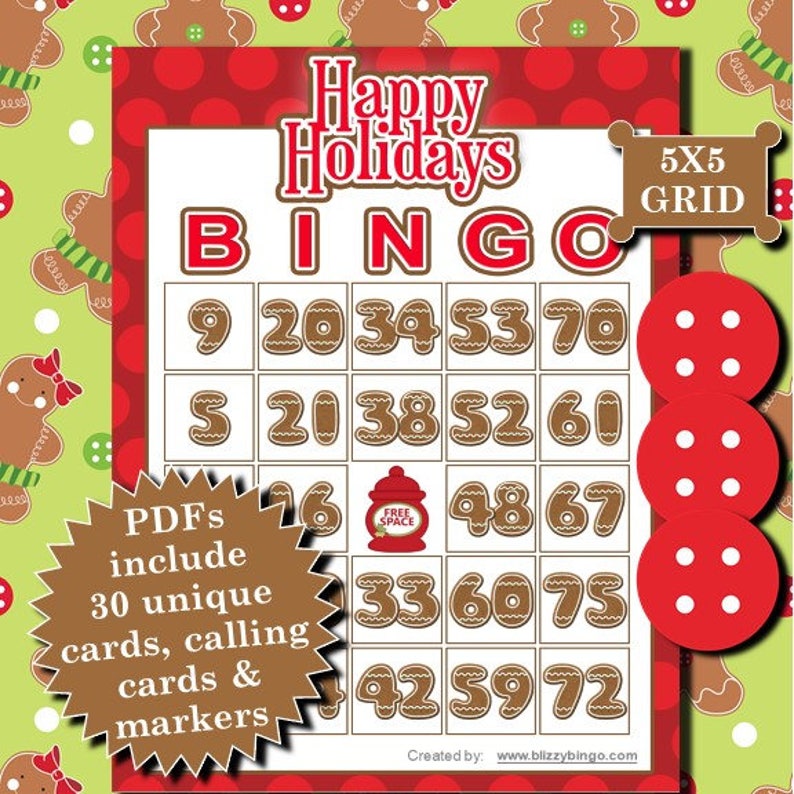 Happy Holidays 30 Cards Classic 5x5 Bingo Printable Pdfs - Etsy