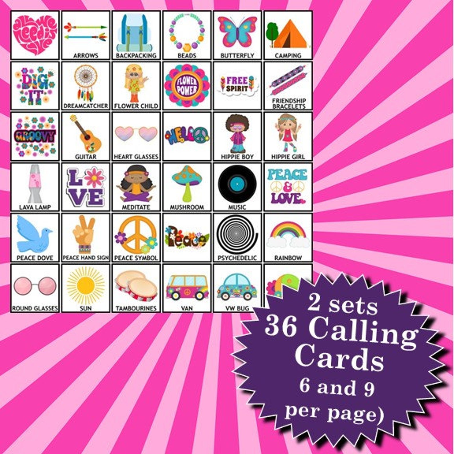 Groovy Time 4x4 Bingo Printable Pdfs Contain Everything You Etsy