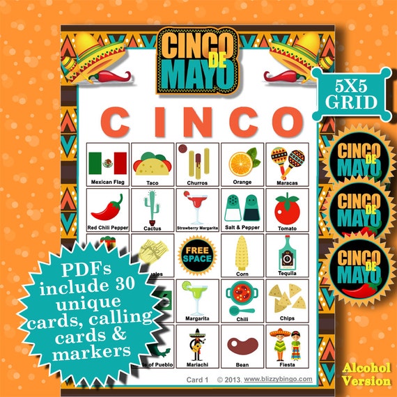 CINCO DE MAYO 5x5 Bingo with Alcohol Pictures Printable Pdfs | Etsy