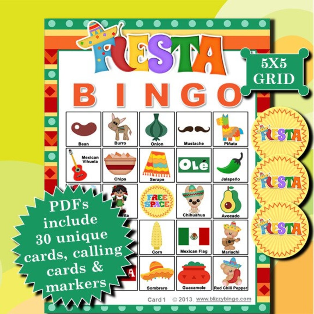 Fiesta 5x5 Bingo Printable Pdfs Contain Everything You Need to Play ...