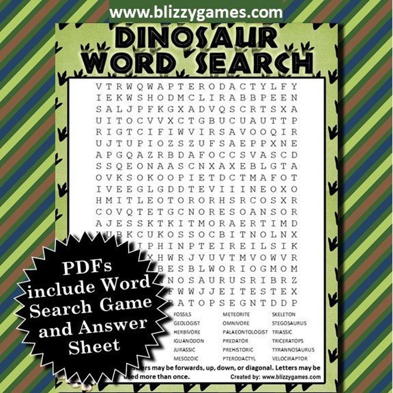 dinosaur word search printable pdfs etsy
