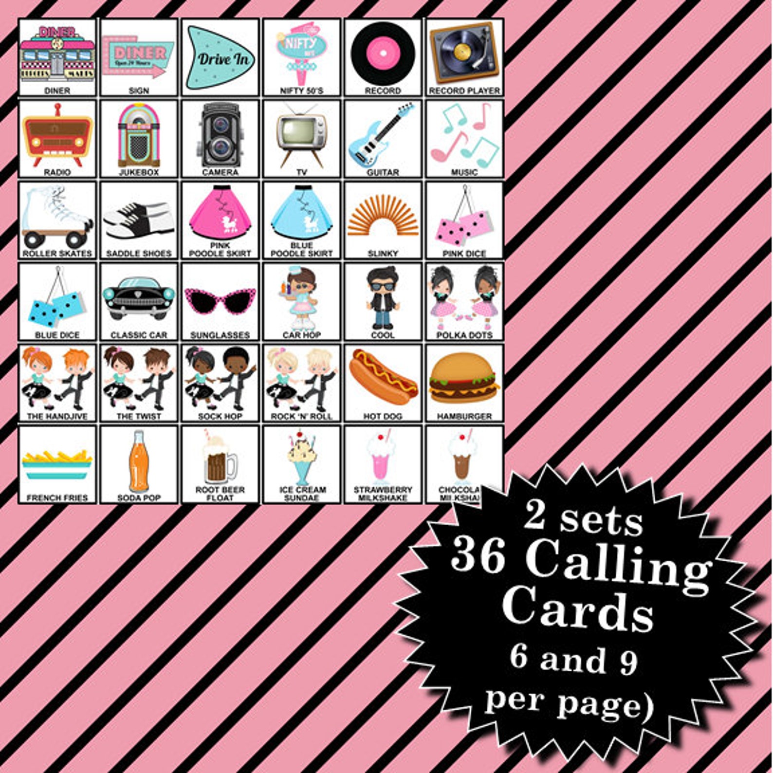 60 1950s 5x5 Bingo Cards Instant Download Pdfs for Easy | Etsy