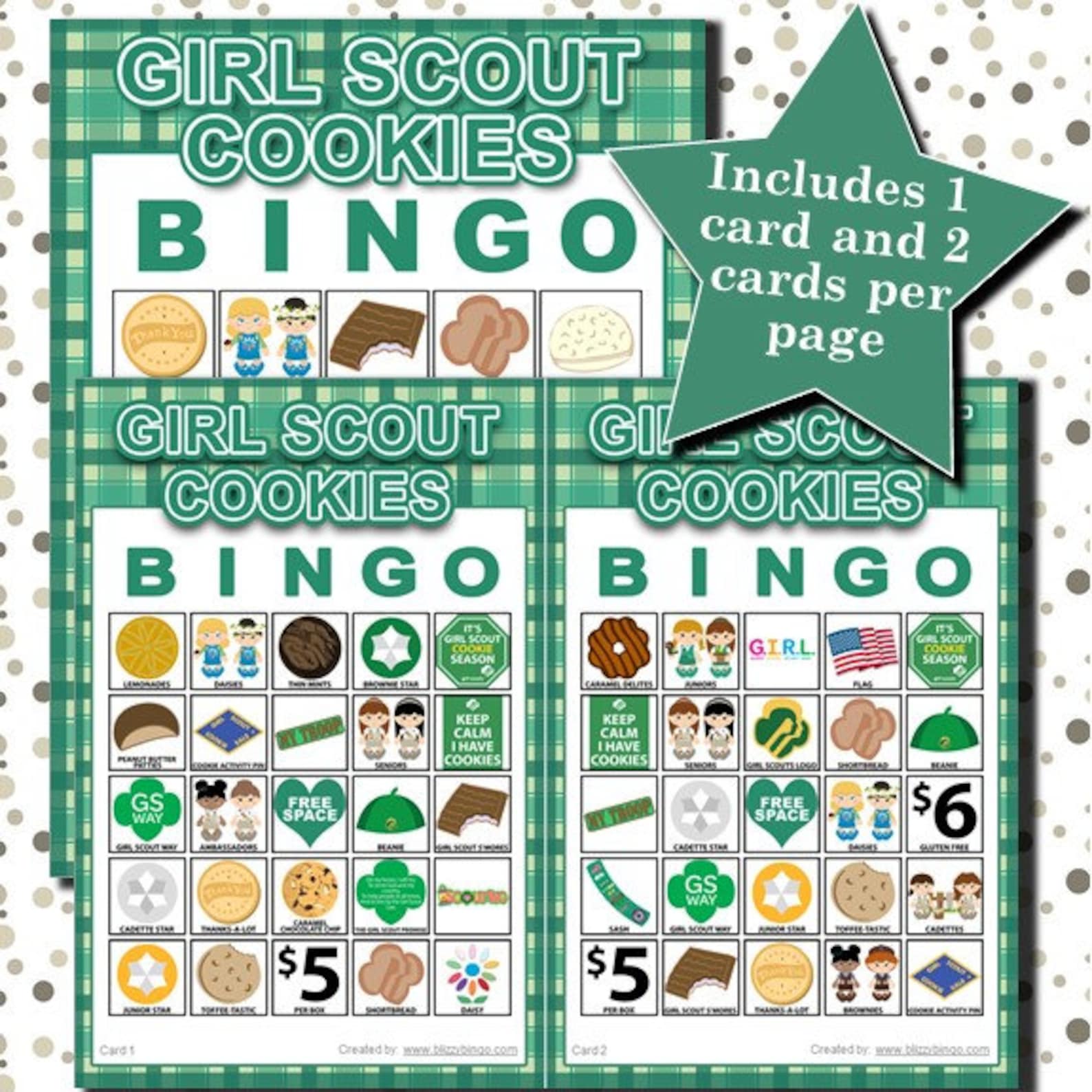 Girl Scout ABC Cookies cost 5/6 5x5 Bingo Printable Pdfs | Etsy