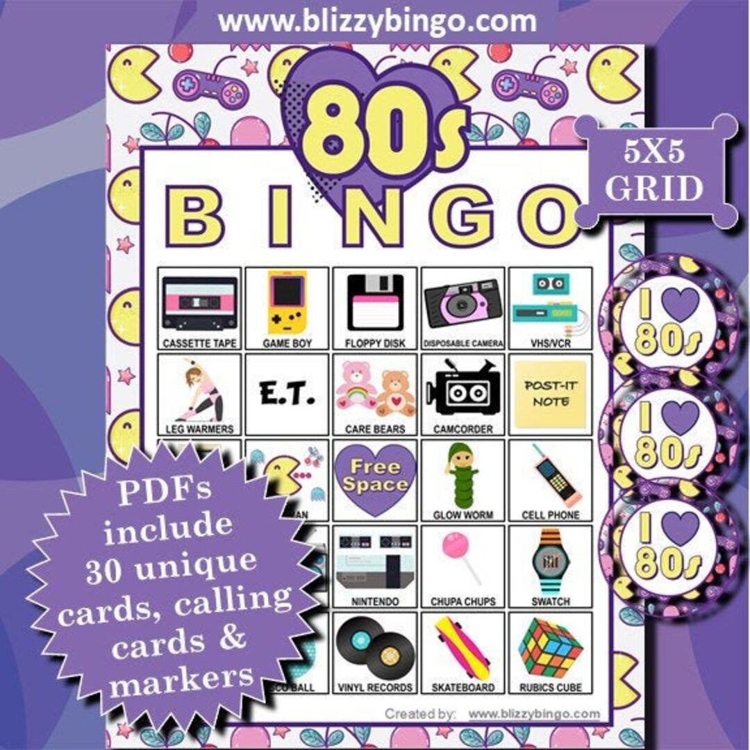 I Love the 80s 5x5 Bingo Printable Pdfs Contain Everything You Need to ...