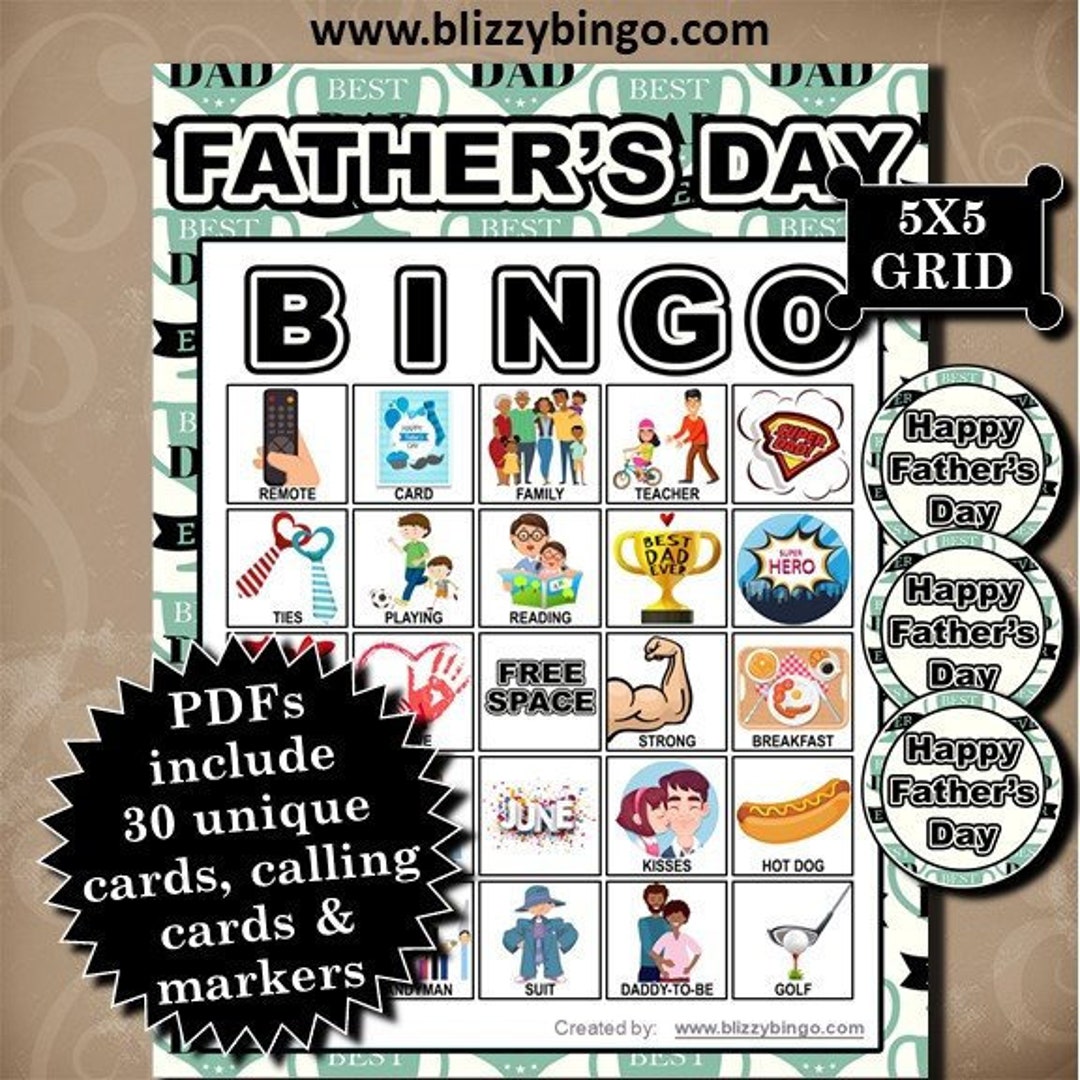Father's Day 5x5 Bingo Printable Pdfs Contain Everything You Need to ...