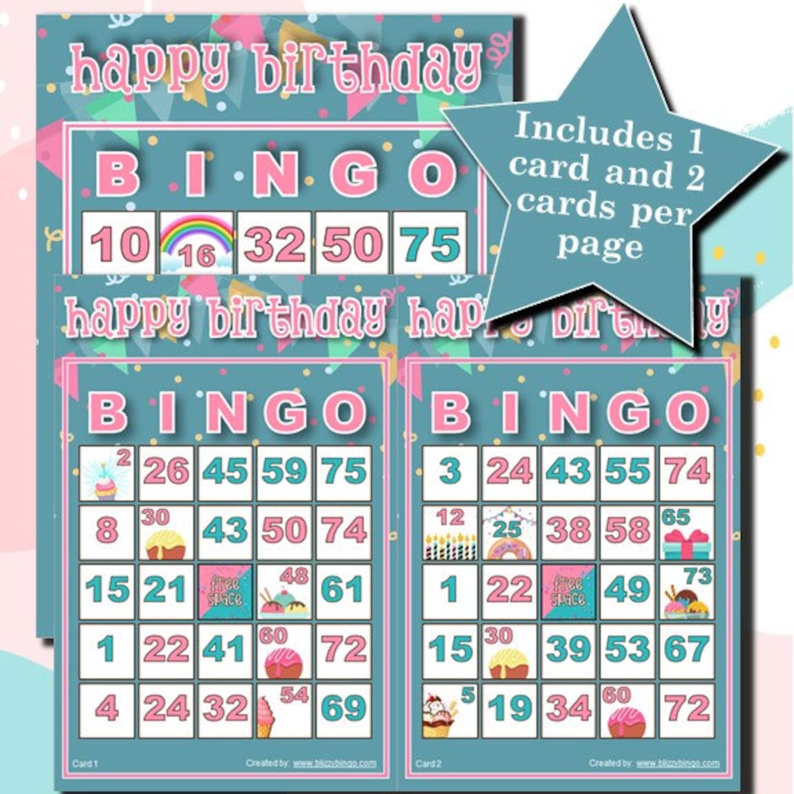 Happy Birthday 5x5 Bingo Printable Pdfs Jpeg Bingo Cards Etsy