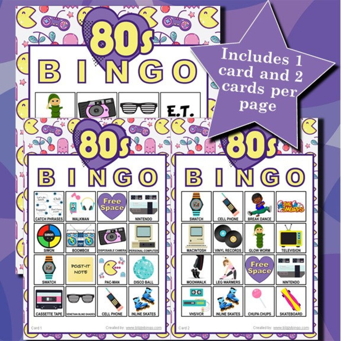 I Love the 80s 4x4 Bingo Printable Pdfs Contain Everything You | Etsy