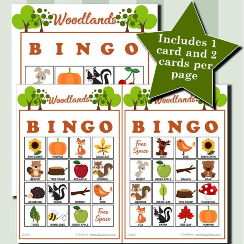 Woodlands 4x4 Bingo printable PDFs contain everything you need | Etsy