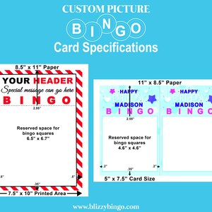 May include: A customizable bingo card template with red and white stripes. The template includes a header area for a personalized message, a bingo grid, and a space for a title. The card measures 8.5 inches by 11 inches and the printable area is 7.5 inches by 10 inches.