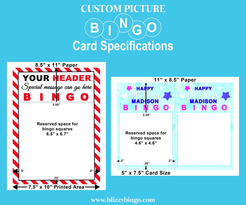 May include: A customizable bingo card template with red and white stripes. The template includes a header area for a personalized message, a bingo grid, and a space for a title. The card measures 8.5 inches by 11 inches and the printable area is 7.5 inches by 10 inches.