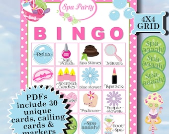 SPA PARTY 5x5 Bingo printable PDFs contain everything you need