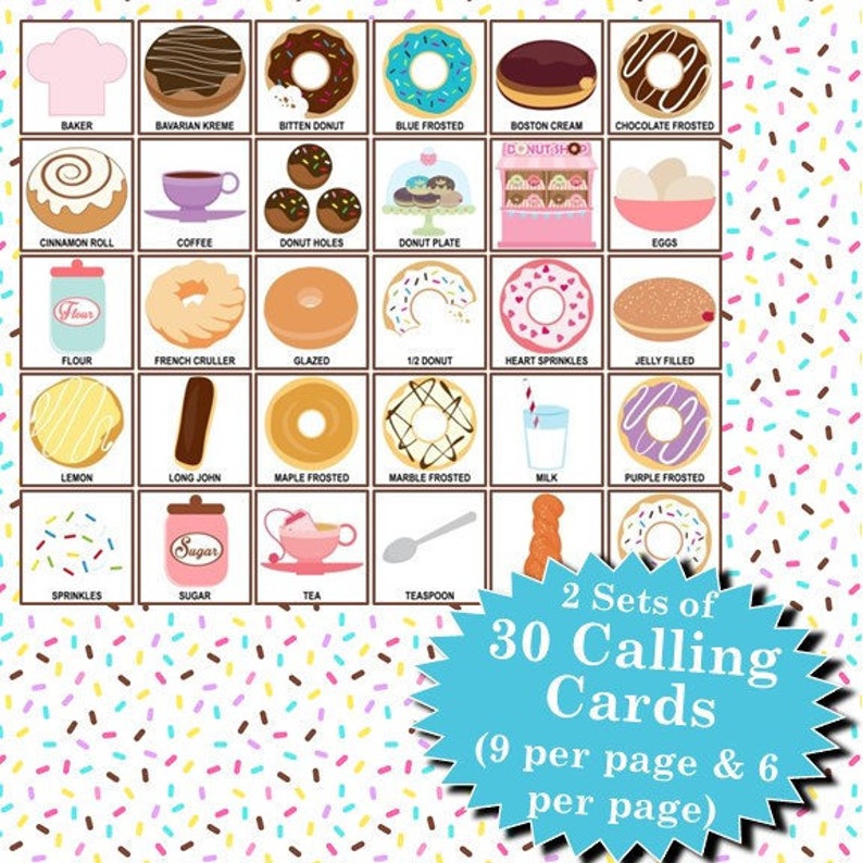 Donut Shop 5x5 Bingo Printable Pdfs Contain Everything You - Etsy