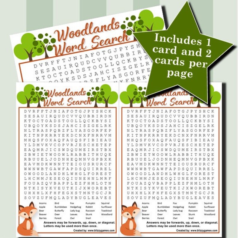 Woodlands Word Search Printable Pdfs Etsy