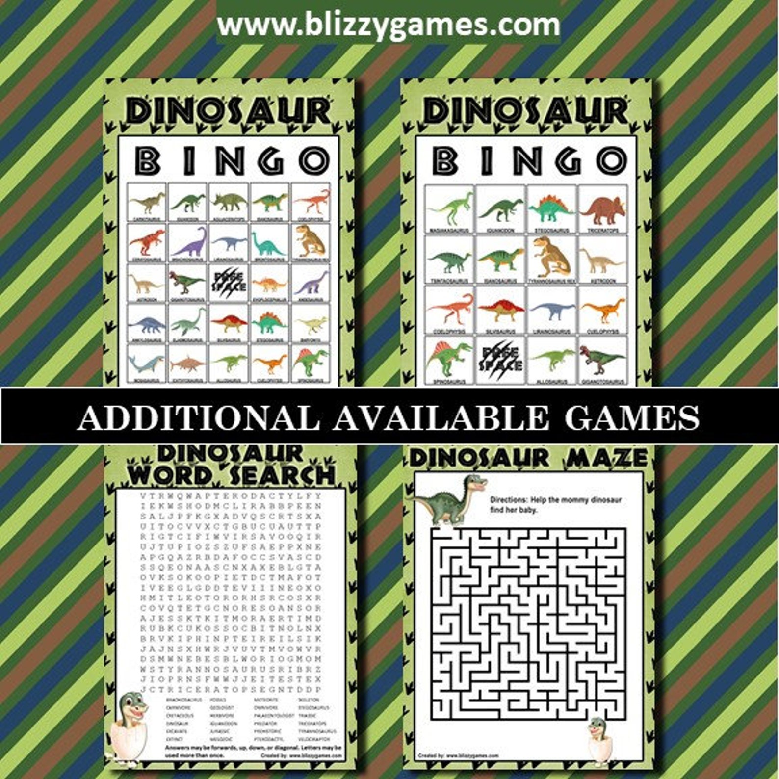 Dinosaur 4x4 Bingo Printable Pdfs Contain Everything You Need to Play ...