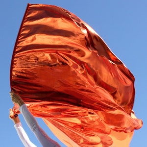 Firey Orange 'Fire by Night' Power Metallic Flame Flowy Worship Praise Dance Flags Set of 2 Superflex™ Flex™  Rod by Beauty for Ashes®