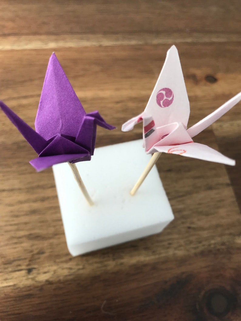Paper Origami Crane Cupcake Or Cake Topper Pink Purple Set Of 6 Cranes