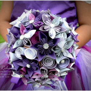 PURPLE Paper Flower Bridal Bouquets - custom made for your UNIQUE wedding!