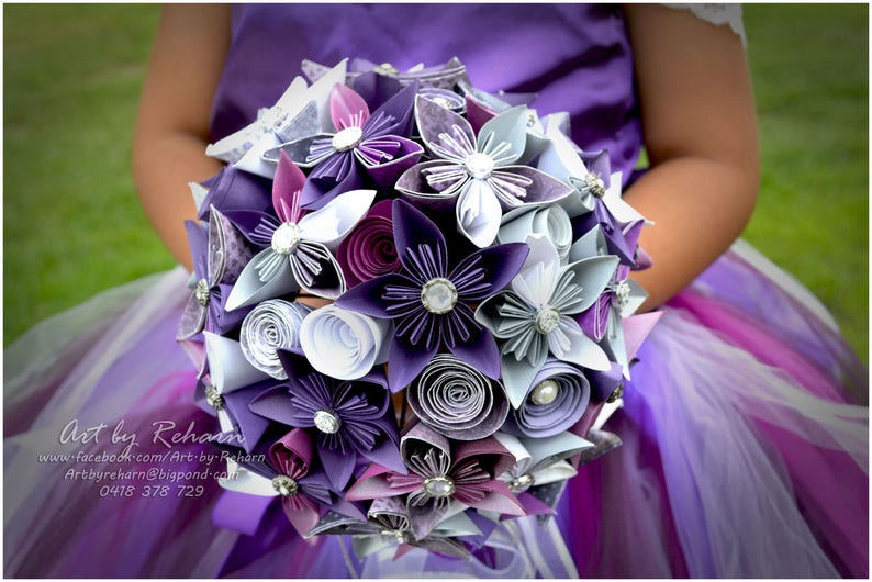 PURPLE Paper Flower Bridal Bouquets custom made for your UNIQUE wedding zdjęcie 1