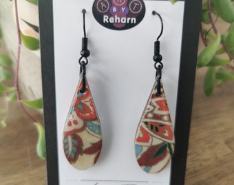 Chiyogami White, Red & Green Hook Earrings - double-sided pattern - 2 Styles to choose from -  Gift