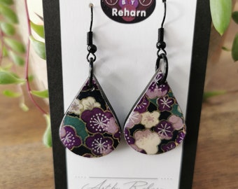 Chiyogami Purple & White Hook Earrings - double-sided pattern - 3 Styles to choose from - Gift