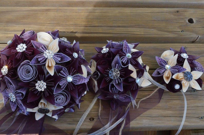 PURPLE Paper Flower Bridal Bouquets custom made for your UNIQUE wedding zdjęcie 2